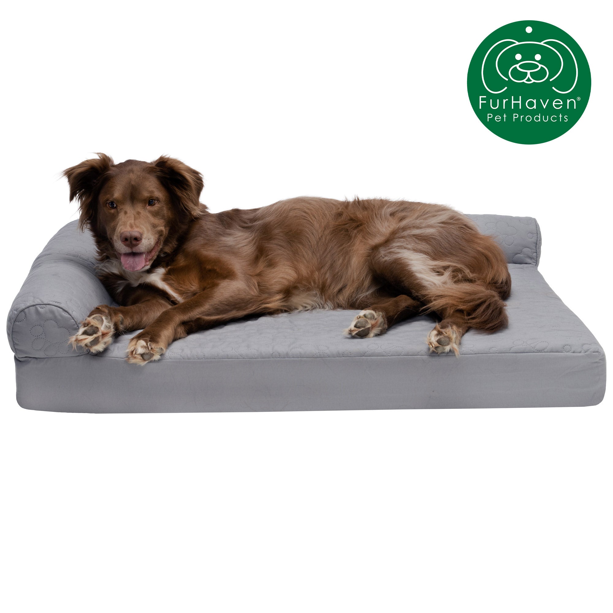 FurHaven Pet Products | Paw-Quilted Memory Top Deluxe L-Chaise - Jumbo， Titanium