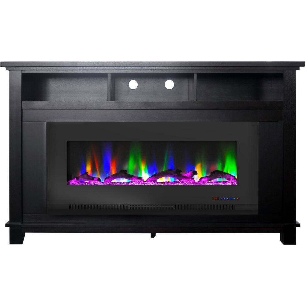 Hanover Winchester 57.8 in. Freestanding Electric Fireplace TV Stand in Dark Coffee with Driftwood Log Display FS5735-2BBK