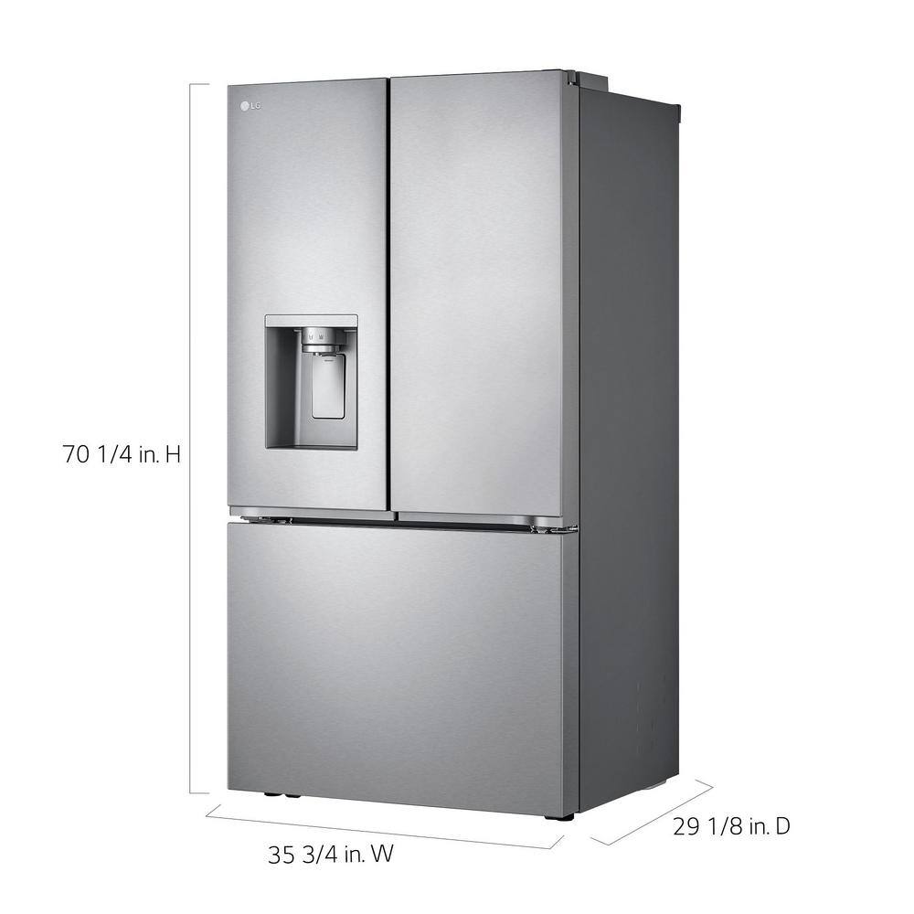 LG 26 cu. ft. 3 Door French Door Refrigerator with Ice and Water with 4 types of Ice in Stainless Counter Depth Max LRYXC2606S