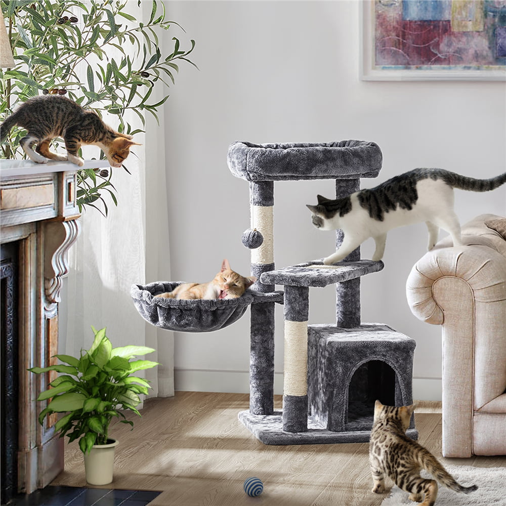 Easyfashion Plush Cover Cat Tree， Dark Gray