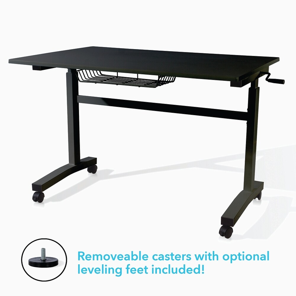 Sit Stand Desk with Casters Height Adjustable with side crank