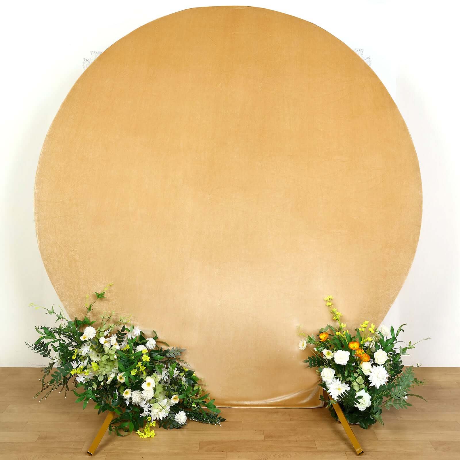 Champagne Soft Velvet Fitted Round Wedding Arch Backdrop Cover 7.5ft