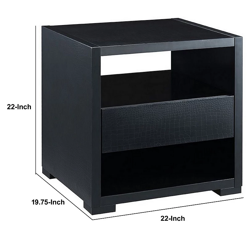 End Table with 2 Drawers and Open Compartments， Black