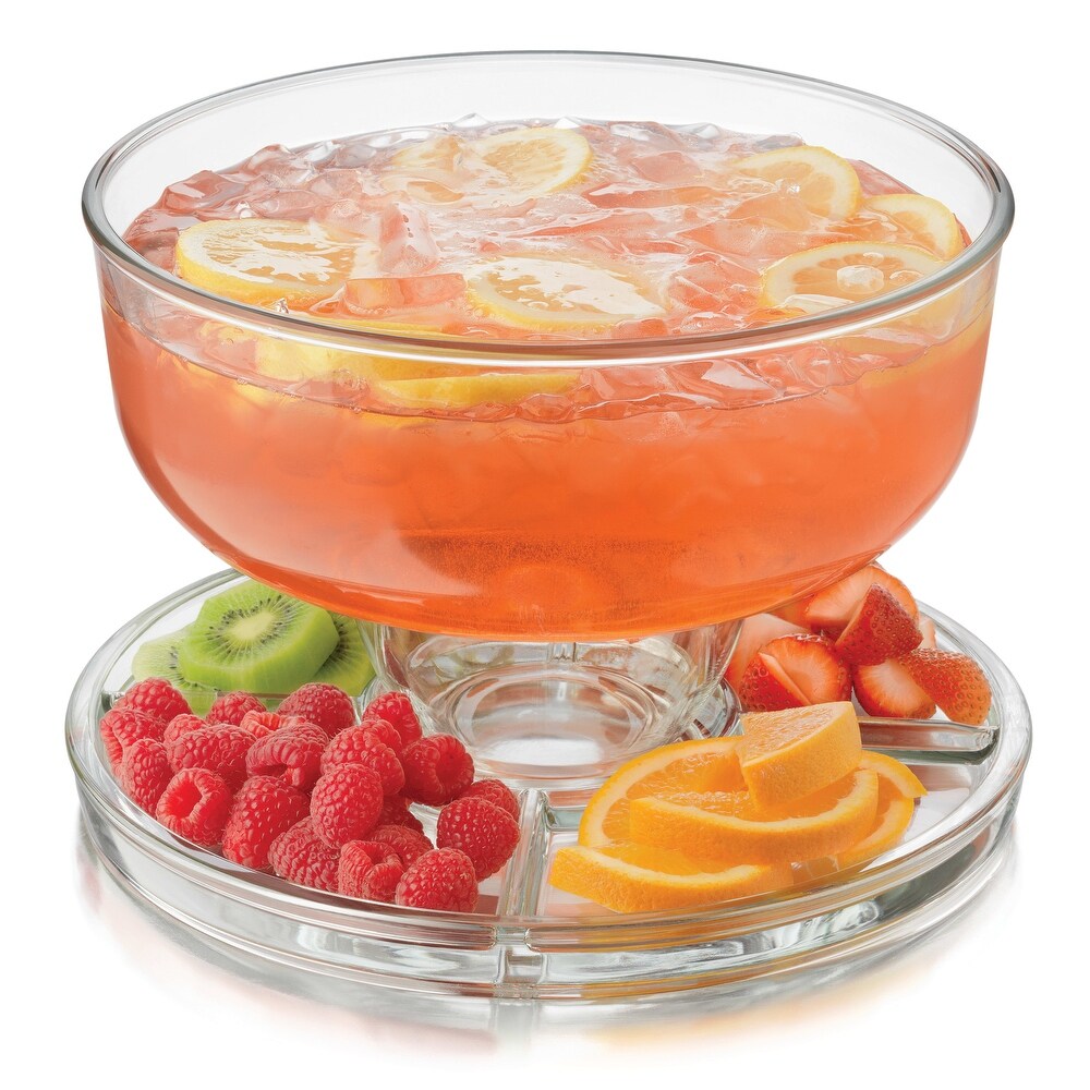 Libbey Selene 6 in 1 Multiuse Glass Server  Punch Bowl  Chip and Dip Bowl  Cake Stand