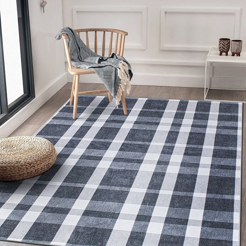 World Rug Gallery Modern Plaid Machine Washable Area Rug