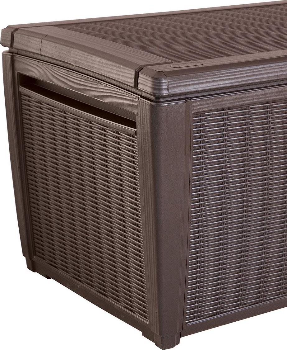 Keter Sumatra Rattan Style 135 Gallon Plastic and Resin Deck Box， Brown