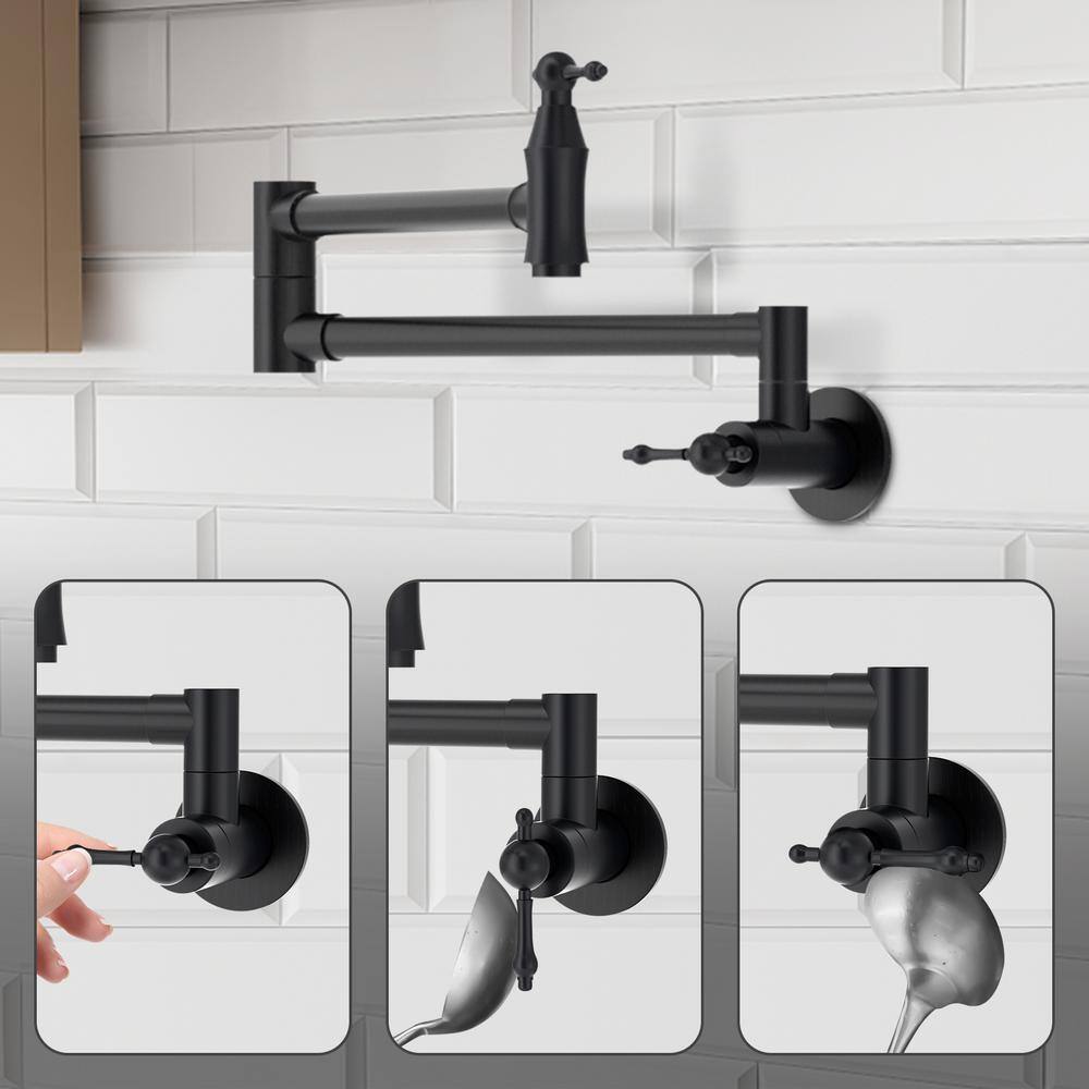 GIVING TREE Wall Mount Faucet Pot Filler Faucet with Double Lever Handle in Matte Black XLHDDOTU0145