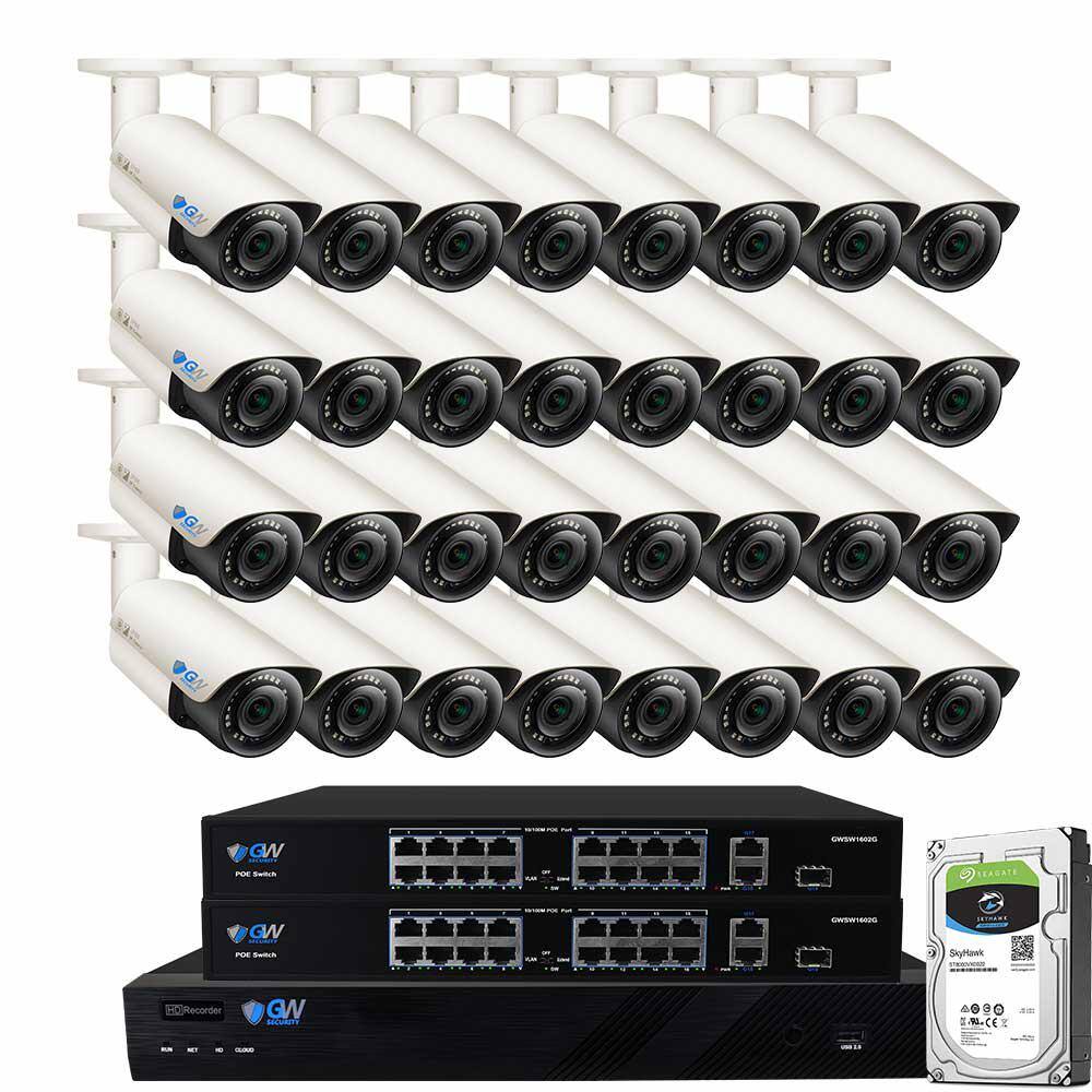 GW Security 32-Channel 8MP 8TB NVR Security Camera System 32 Wired Bullet Cameras 2.8-12mm Motorized Lens HumanVehicle Detection GW7050MMIC32-8T