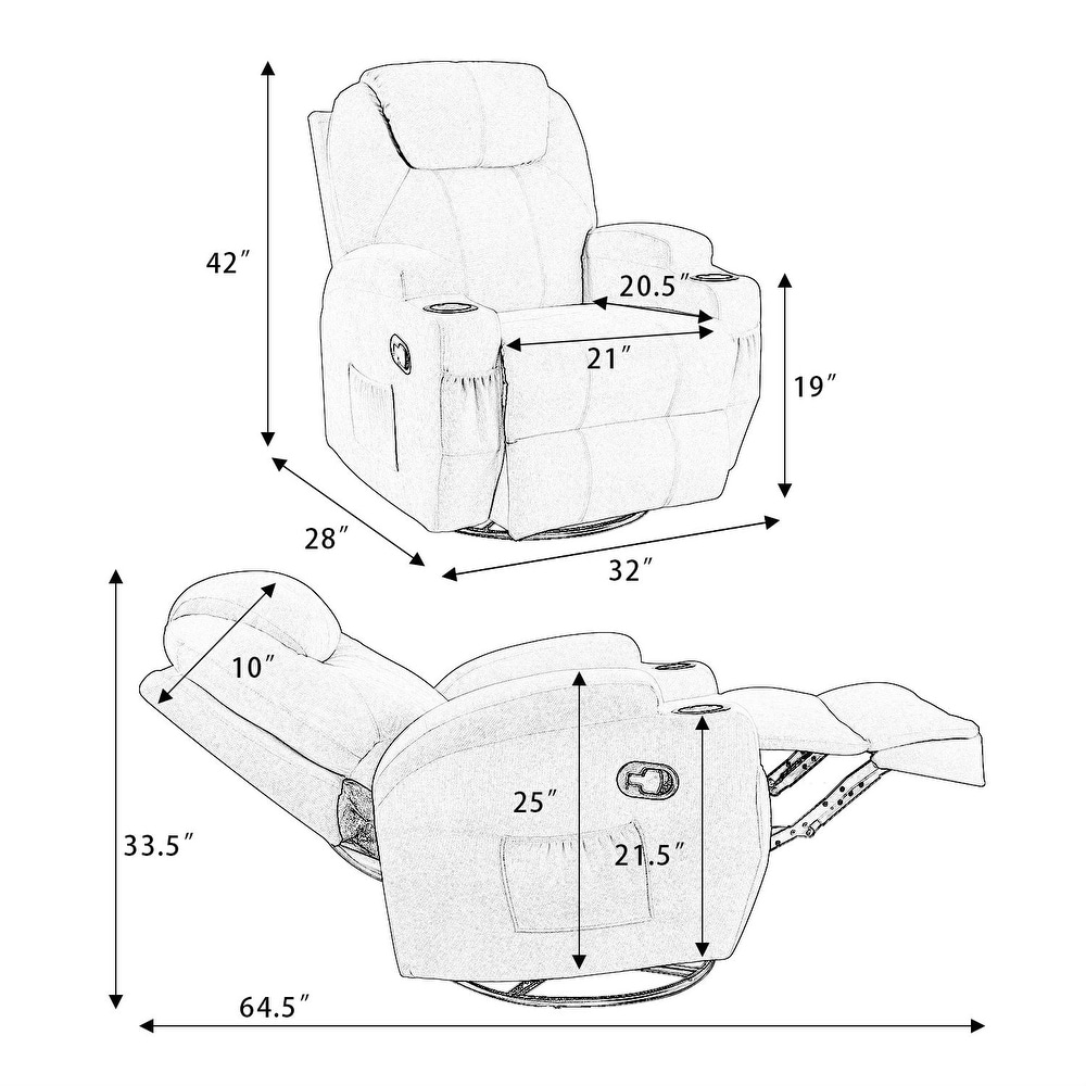 Homall Massage Recliner Chair Swivel Heating Fabric Living Room Sofa