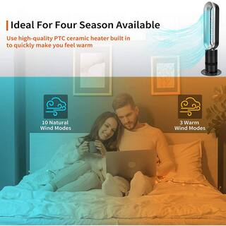 Jushua Simple Deluxe 751950-Watt Black and Grey Space Heater Bladeless Tower Fan Heater and Fan Combo with Remote Control DJ-HIFANXBLADELESS32GS