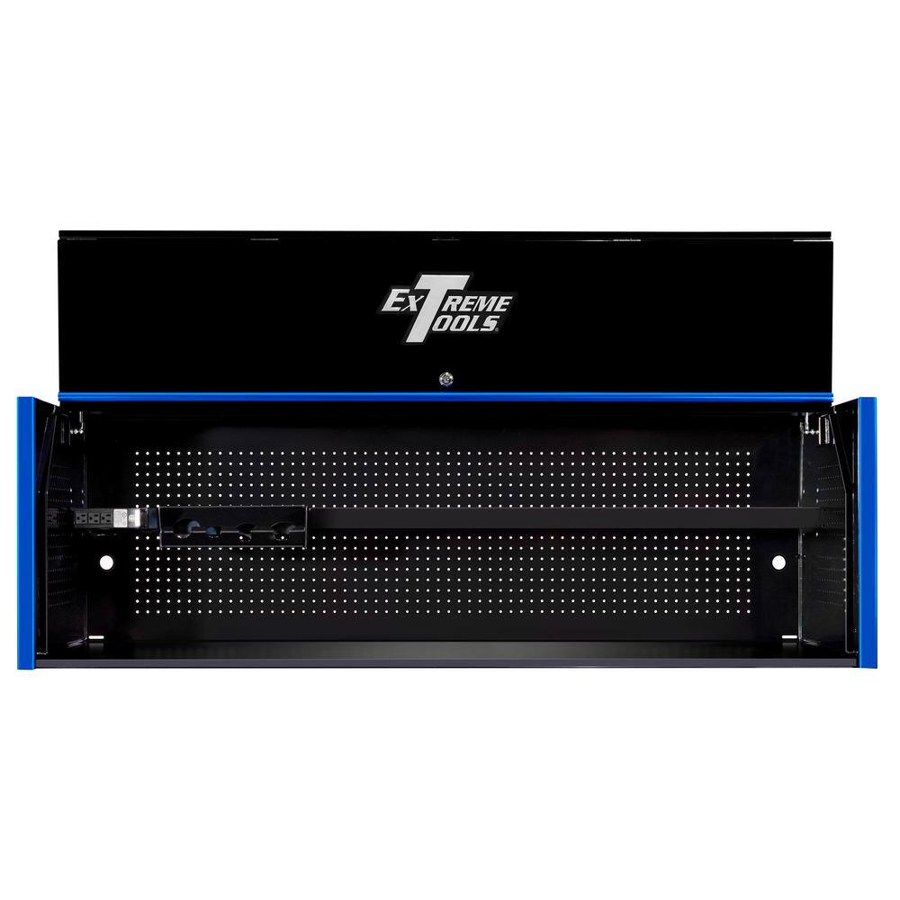 Extreme Tools RX Series 72 in. 0-Drawer Triple-Bank Extreme Power Workstation Hutch in Black with Blue Trim RX722501HCBKBU