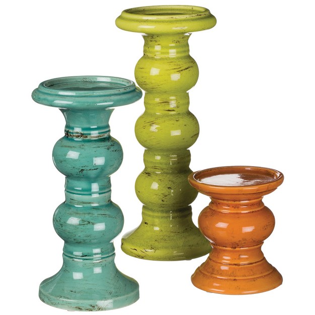 Sullivans Set Of 3 Pillar Candle Holder 5 quot h 10 quot h amp 12 quot h Blue Green amp Orange