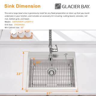 Glacier Bay All-in-One Zero Radius Drop-in 18G Stainless Steel 27 in. 2-Hole Single Bowl Workstation Kitchen Sink Pull-Down Faucet 4307F-1