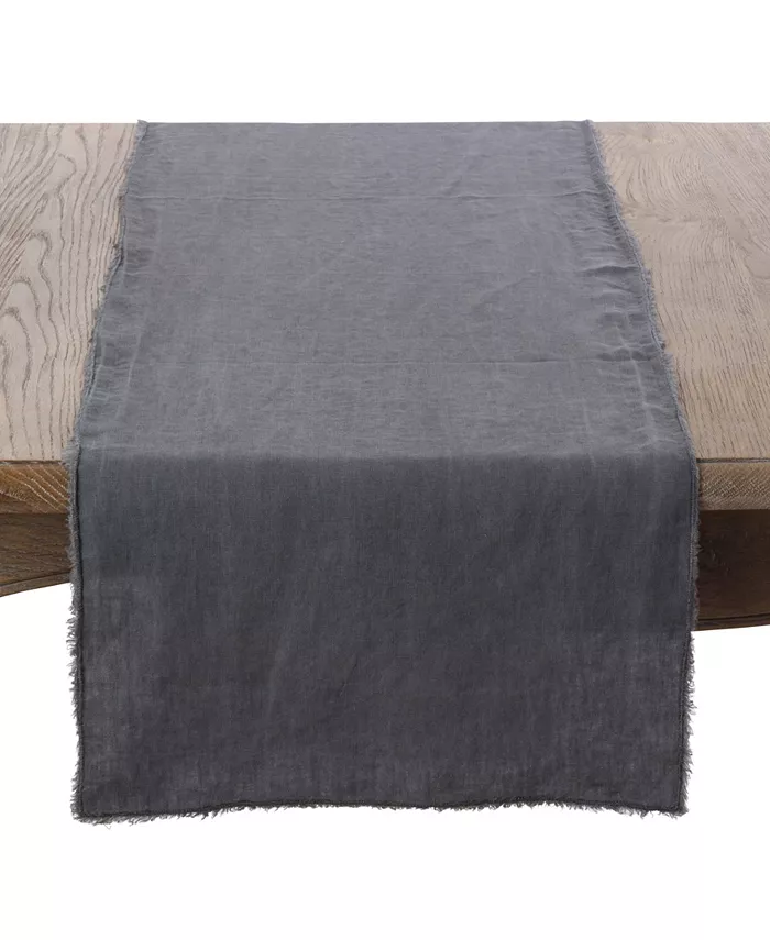 Saro Lifestyle Fringed Linen Design Stone Washed Runner