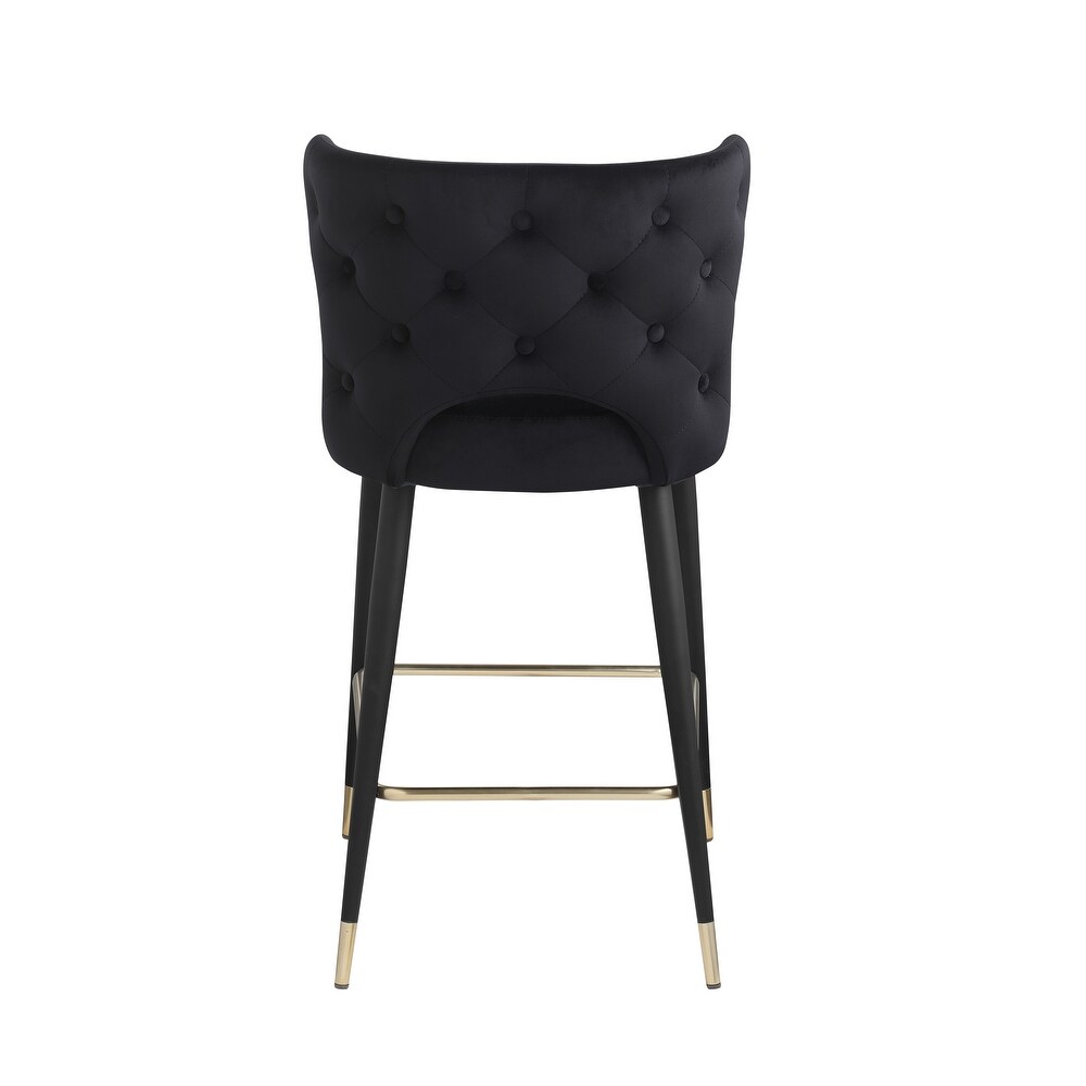 Contemporary Velvet Upholstered Counter Height Stool andh Gold Tippe