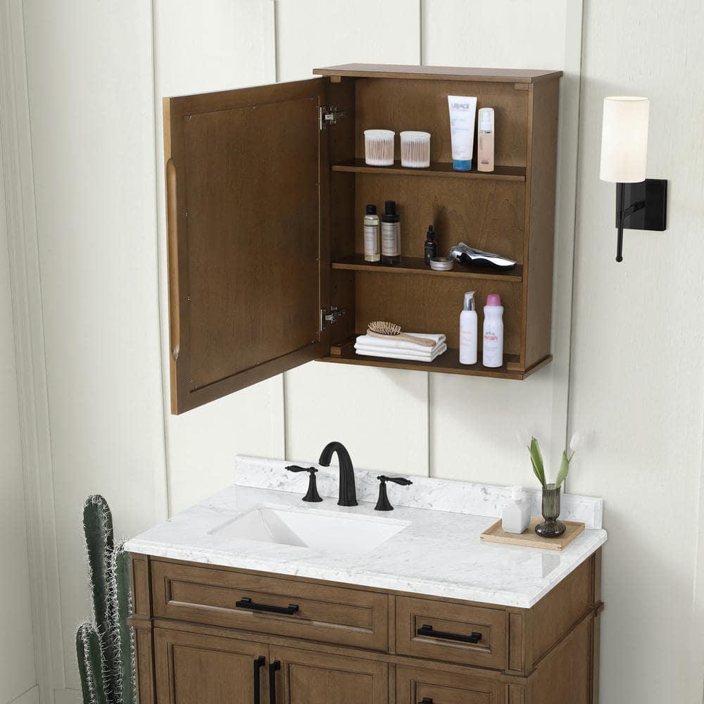 Home Decorators Collection Caville 24 in W x 30 in H Rectangular Brown Surface Mount Medicine Cabinet with Mirror in Almond Latte