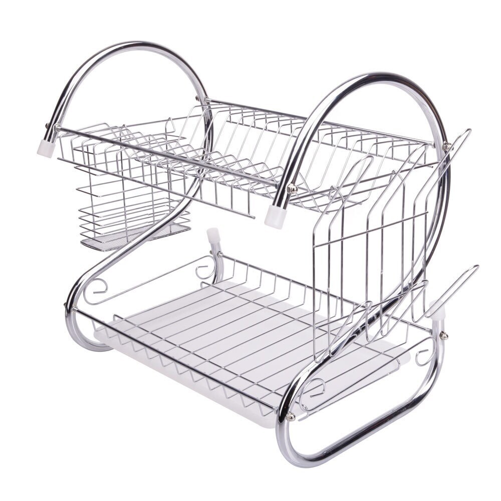 2 Tier Dish Drainer Multifunctional S-shaped Dual Layers Silver