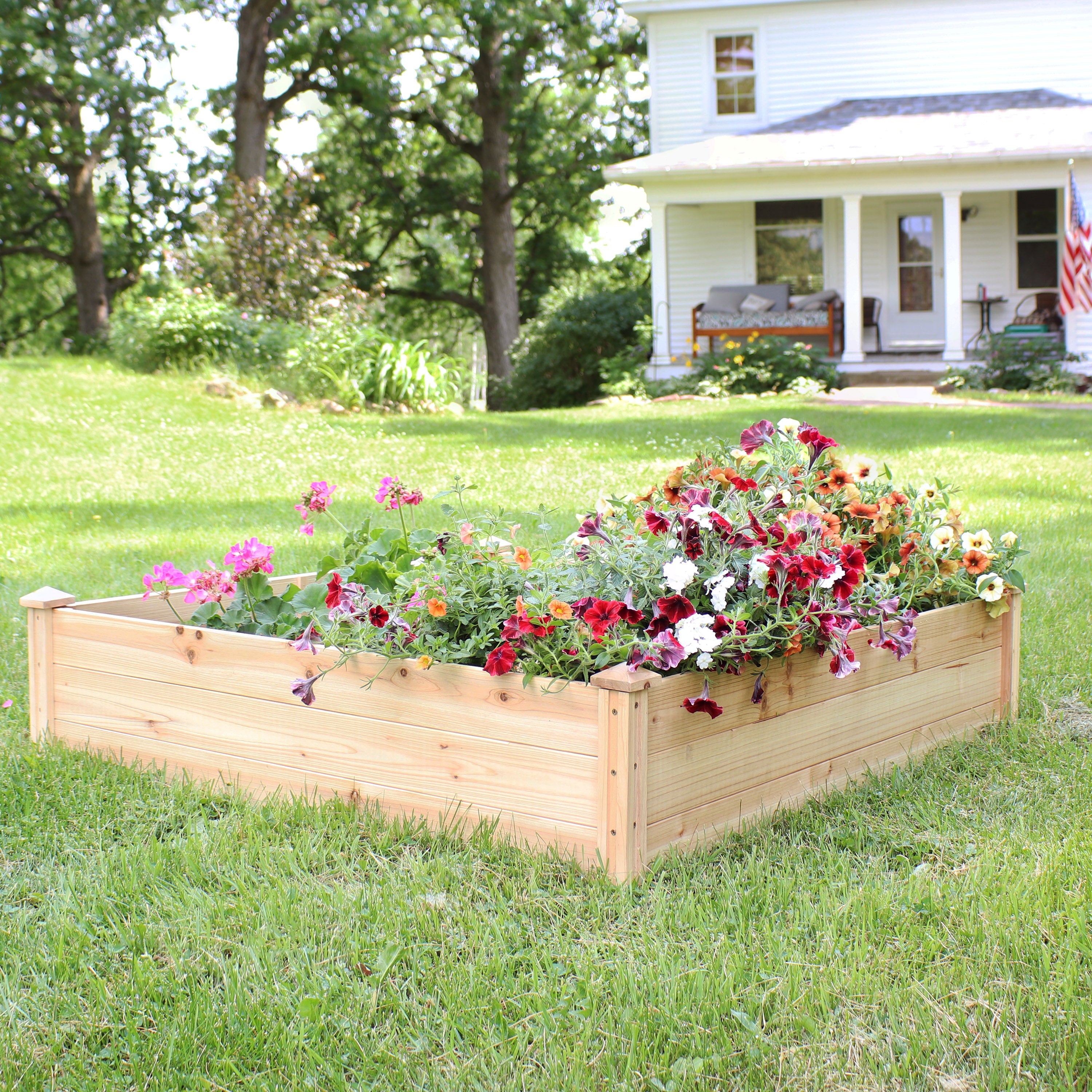 Sunnydaze Outdoor Square Wood Raised Garden Bed for Flower, Vegetable, and Herb Gardening - 48