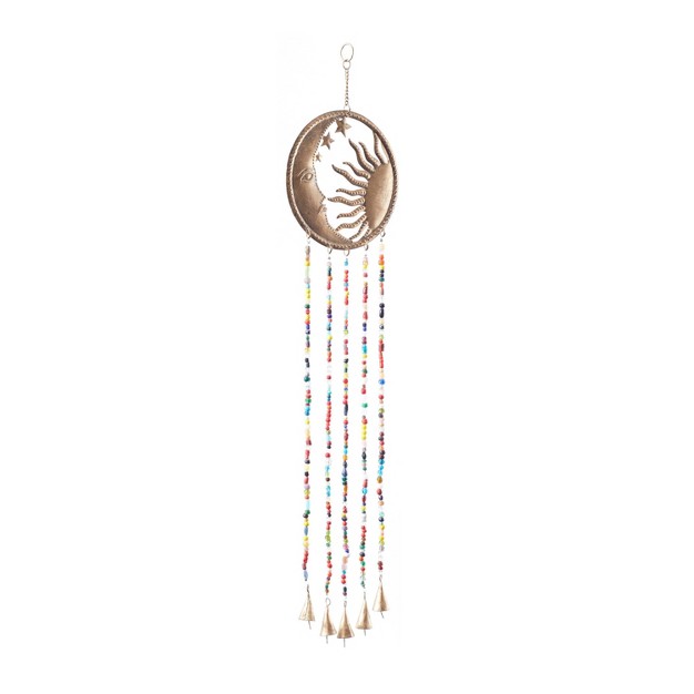 Iron Glam Moon And Sun Windchime With Beaded Strands Brass Olivia amp May