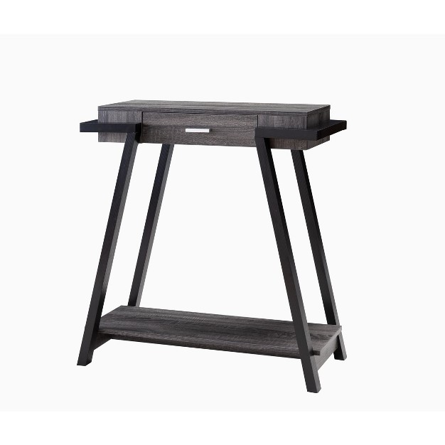 Fc Design 31 5 quot w Two tone Console Table With Drawer And Shelf In Distressed Grey And Black Finish