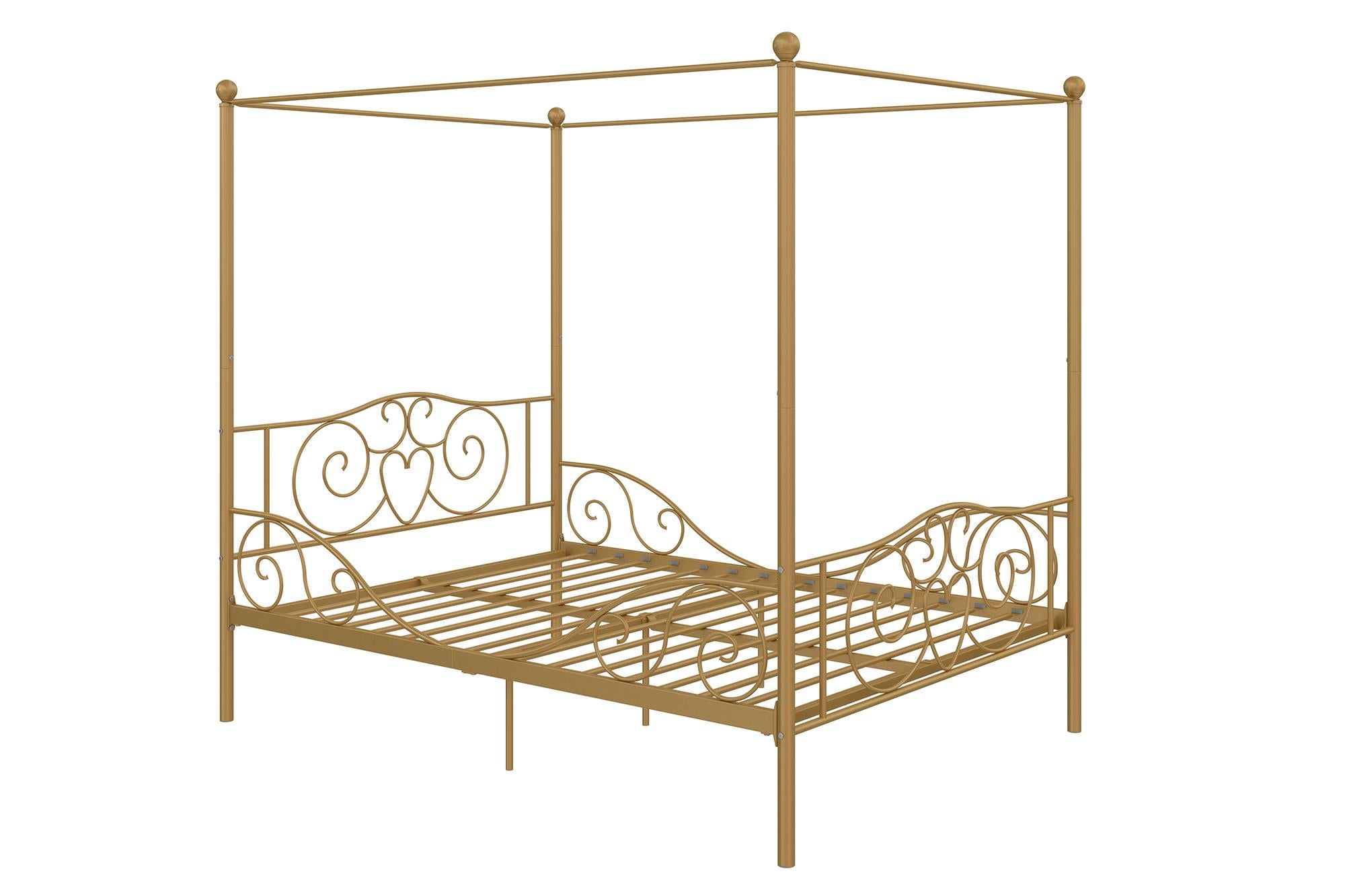 Elm & Oak Metal Canopy Kids Poster Bed, Full, Gold