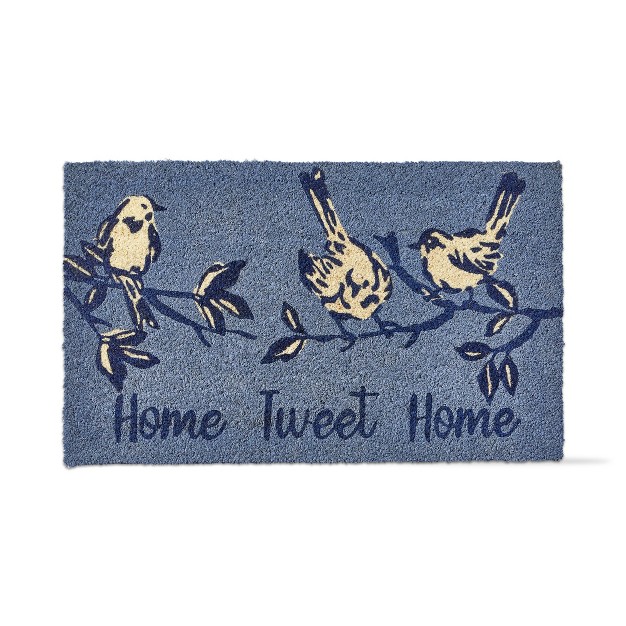 Home Tweet Home Sentiment With Birds Rectangle Indoor And Outdoor Coir Door Welcome Mat Blue