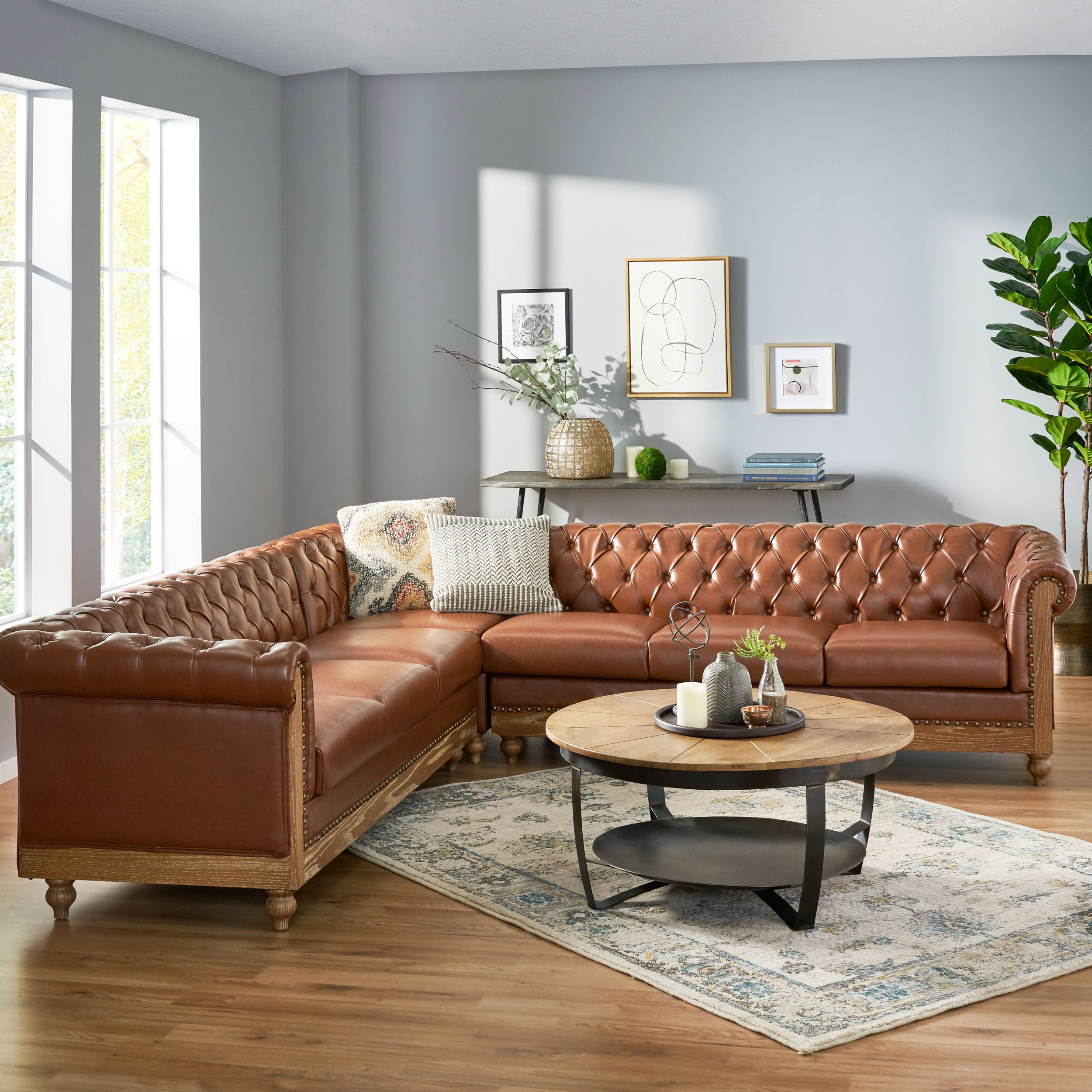 Kinzie Chesterfield Tufted 7 Seater Sectional Sofa with Nailhead Trim