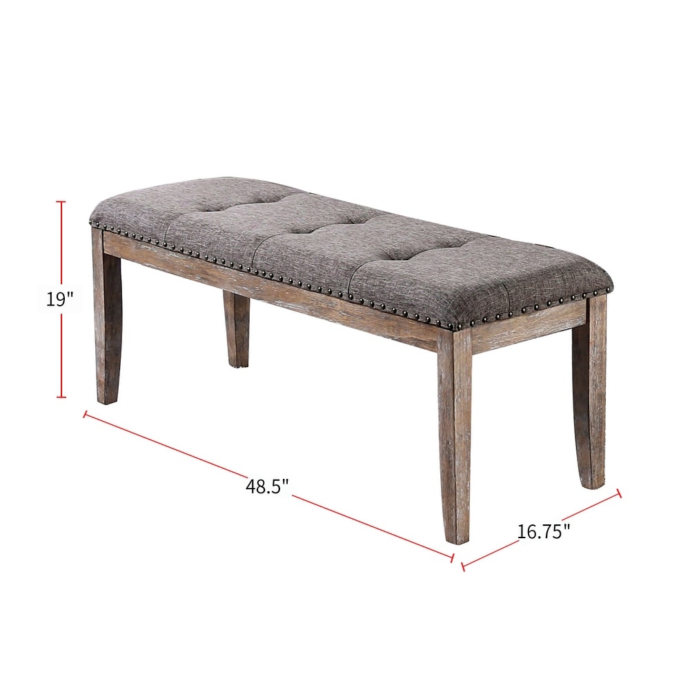 Fabric Upholstered Bench with Nail Head Trims  Brown and Natural