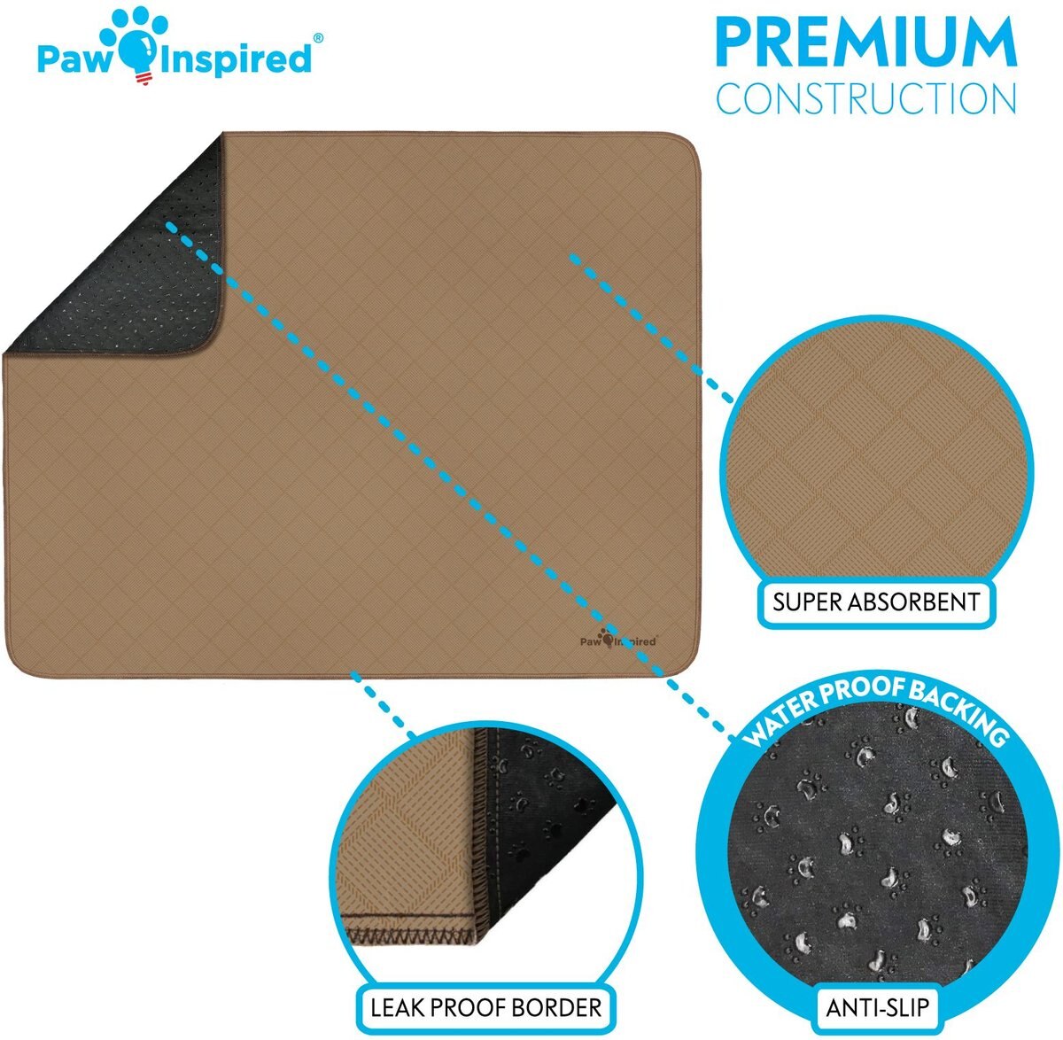 Paw Inspired Washable Dog Pee Pads， Unscented