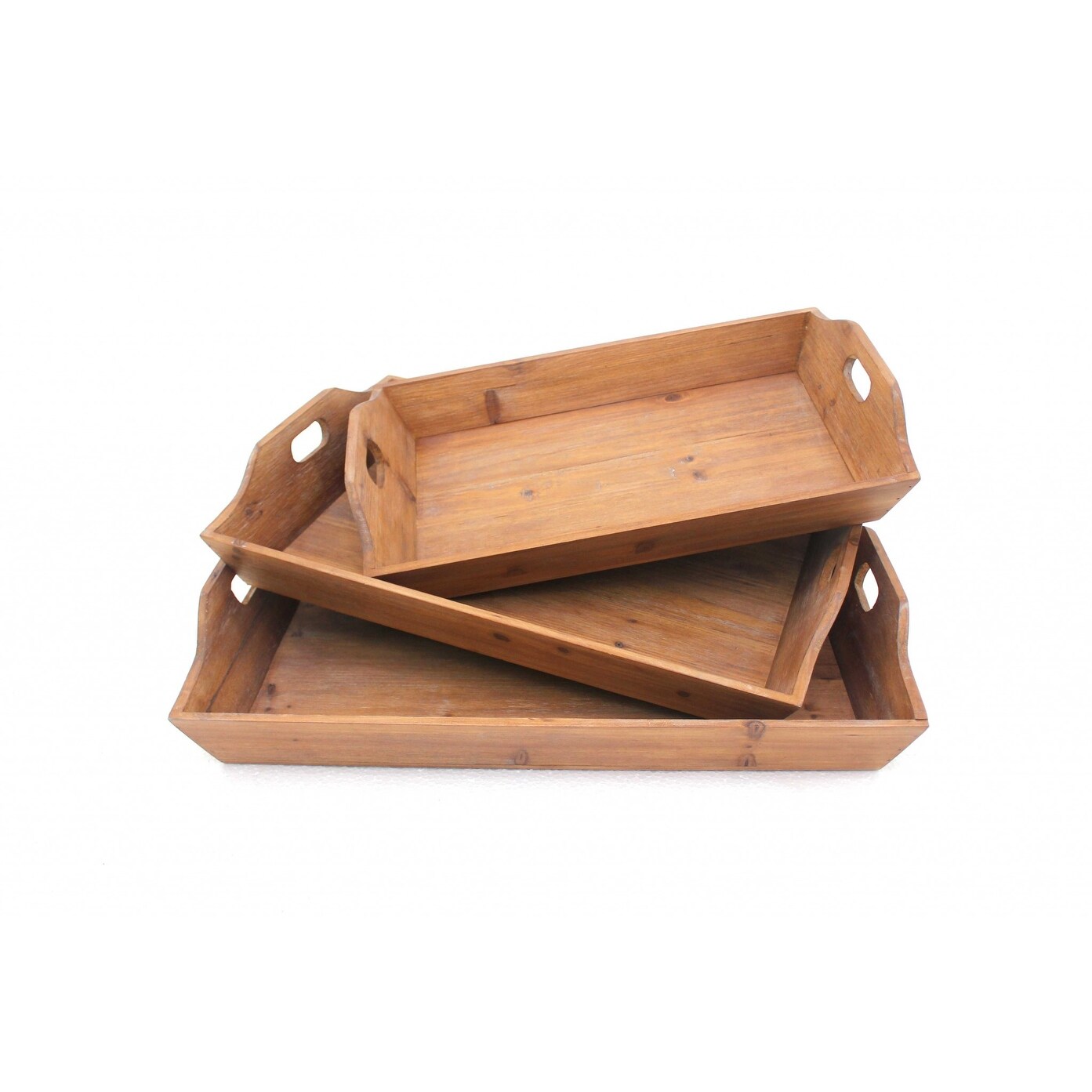 16.5 x 24.25 x 3.75 Brown Country Cottage Wooden - Serving Tray 3pcs - 16.5 x 24.25 x 3.75