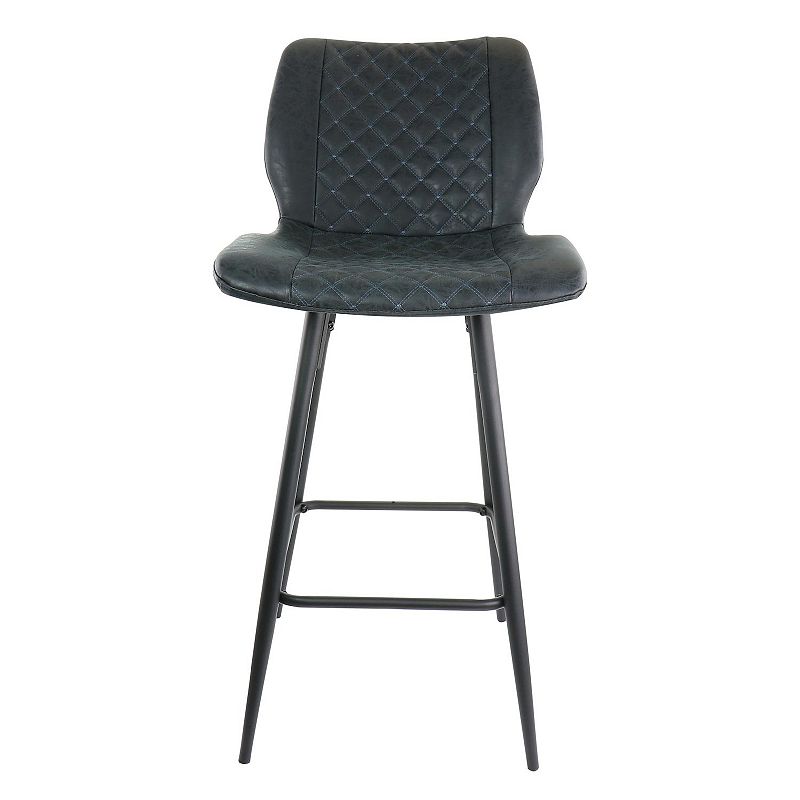 Elama 2 Piece Diamond Stitched Faux Leather Bar Chair in Black with Metal Legs