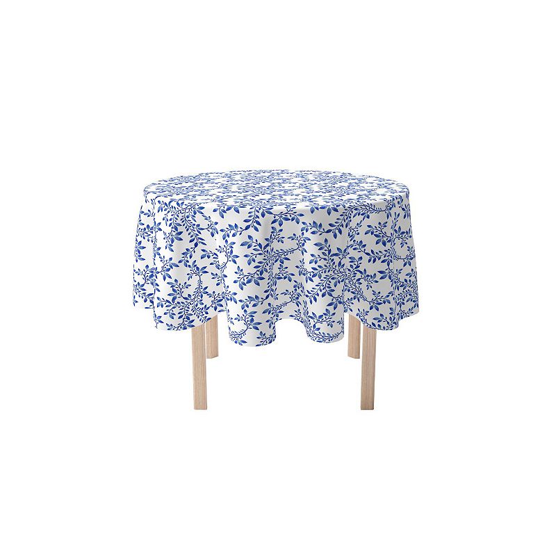 Round Tablecloth， 100% Polyester， 90 Round， Swirly Blue Vines