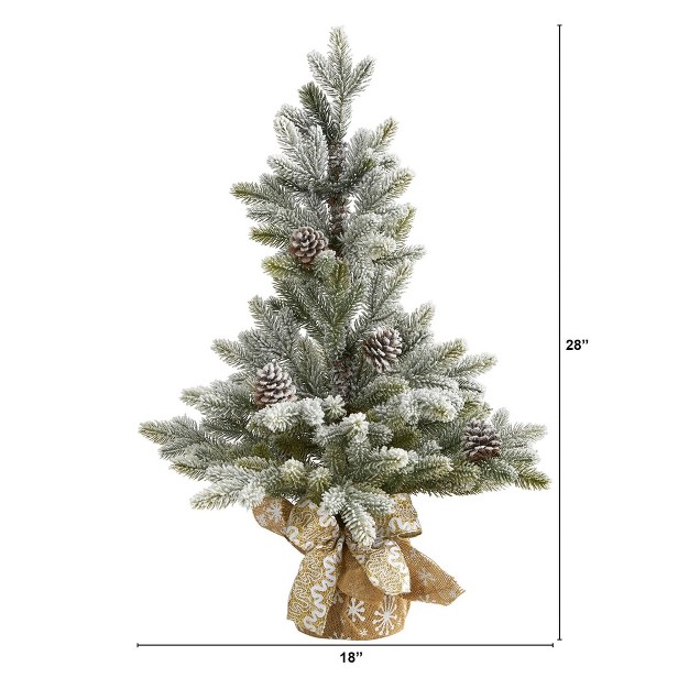 Nearly Natural 28-in Flocked Artificial Christmas Tree With Pine Cones