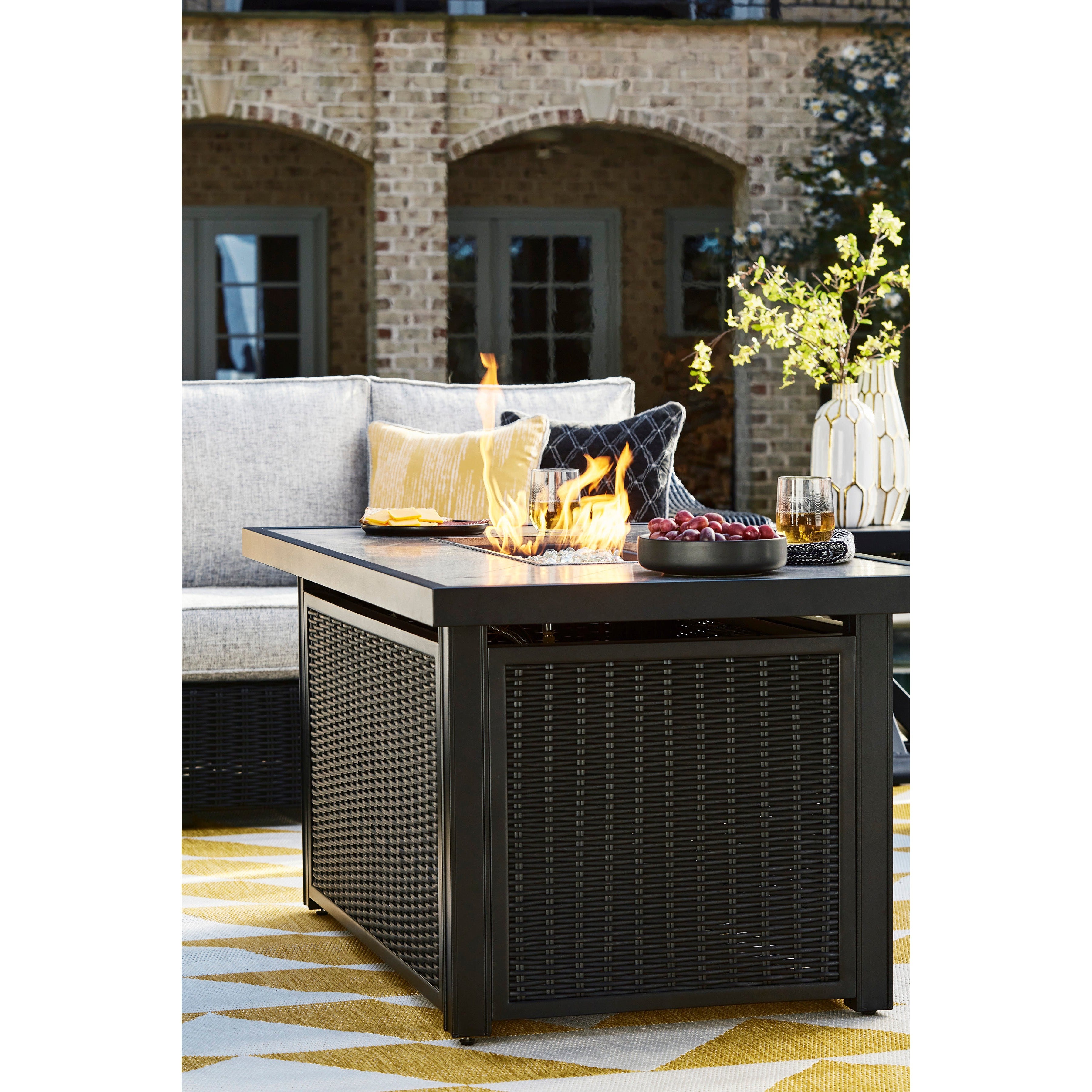 Fire Island Outdoor 58 Black Firepit Table - NEW