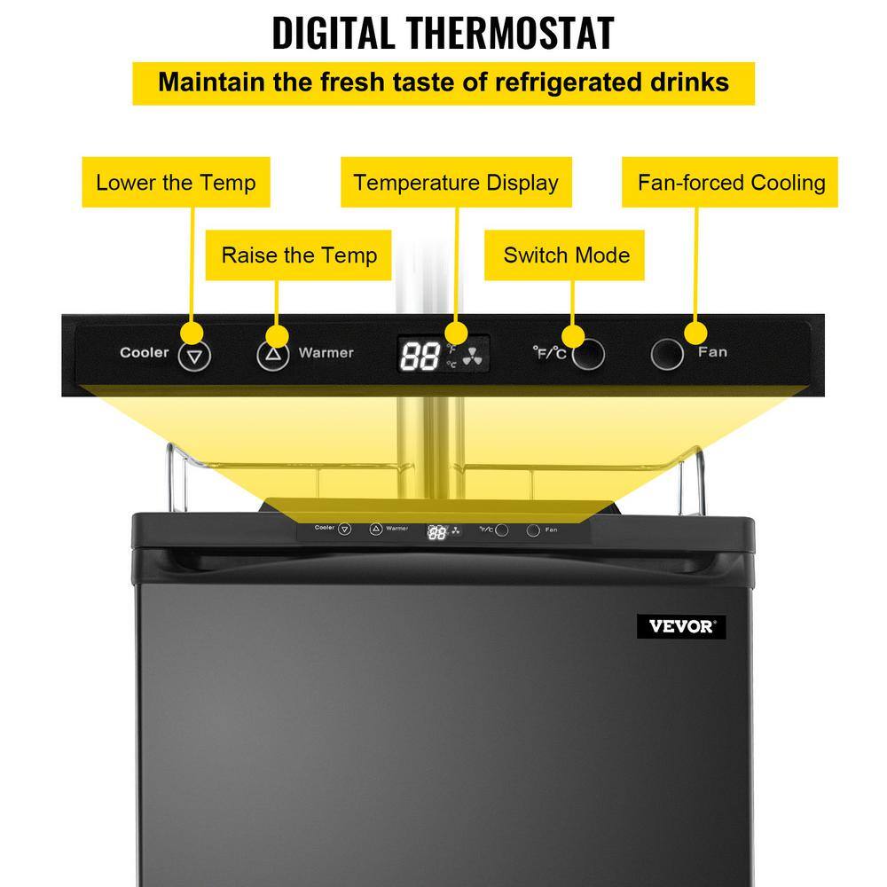 VEVOR 43 gal. Single Tap Beer Kegerator Refrigerator Mobile Stainless Direct Draw Beer Dispenser with LED Display in Black PJLZFPJHSDTMC98M1V1