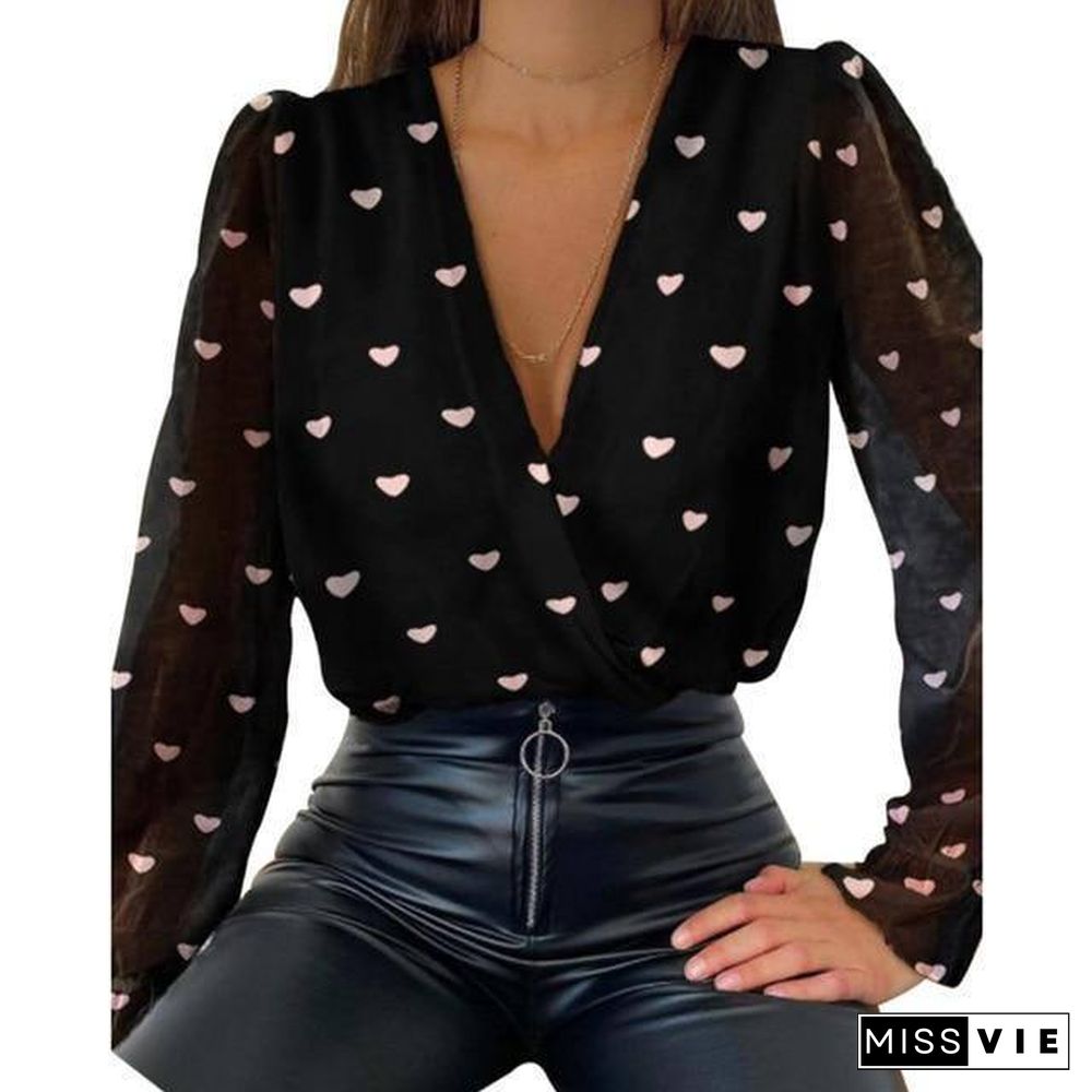 JODIMITTY Fashion Chiffon Blouse Casual Autumn Winter Ladies Sexy V-Neck Tops Female Women Long Sleeve Shirt Blusas Dress Women