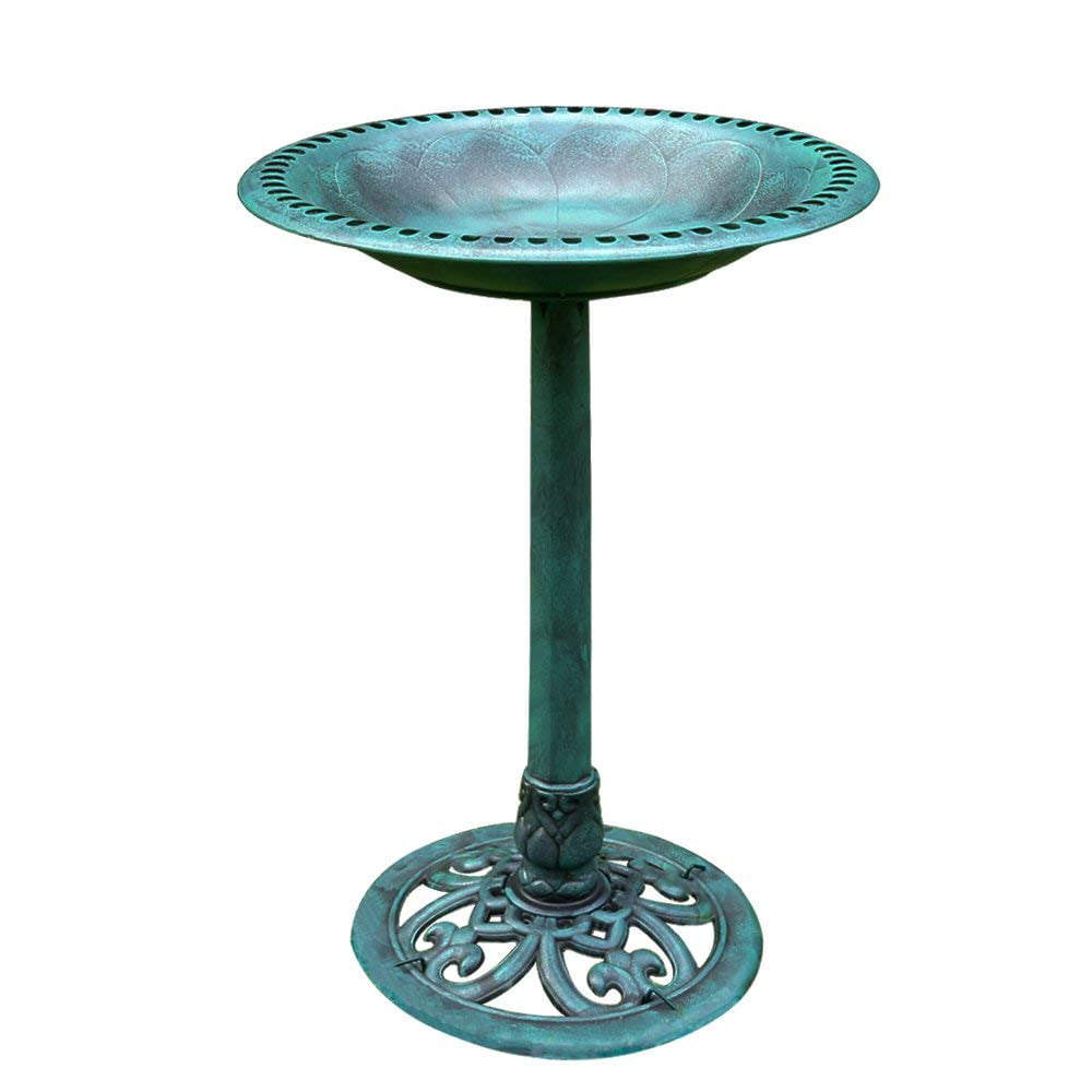 VIVOHOME 28In Height Polyresin Lightweight Antique Outdoor Garden Bird Bath Green