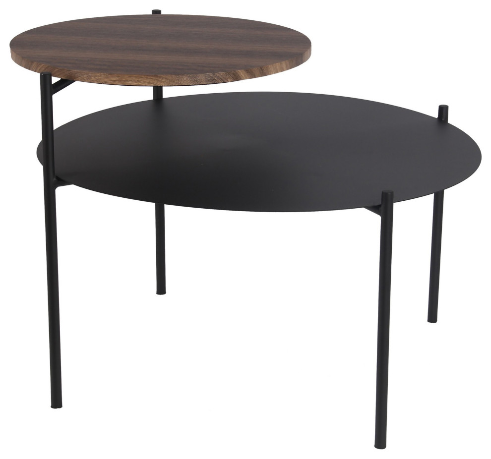 Benzara BM263044 2 Tier Accent Table With Round Metal Top  Brown   Transitional   Coffee Tables   by Uber Bazaar  Houzz