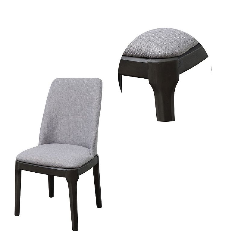 Linen Upholstered Wooden Side Chair with Curved Backrest and Block Legs， Set of 2， Gray