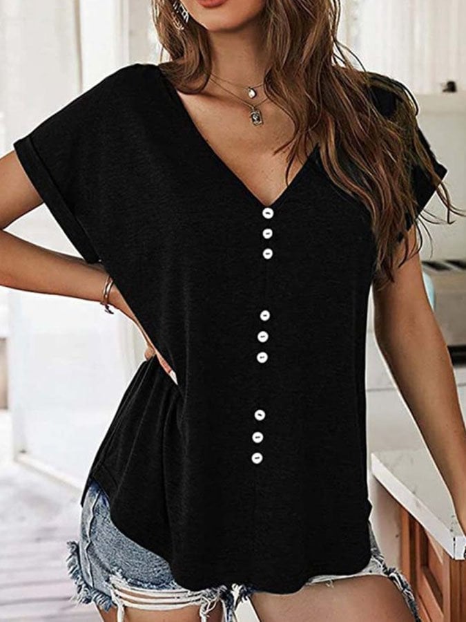 Loose V-Neck Short Sleeve T-Shirt