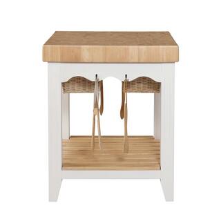 Powell Company Kolton White Kitchen Island with Butcher Block Style Top and Storage HD1225D19