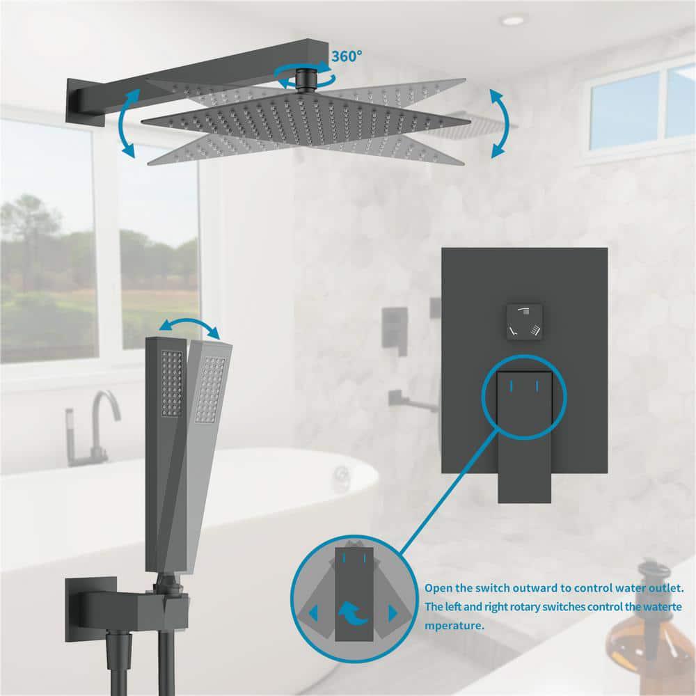 GIVING TREE SingleHandle 3Spray Hand Shower Tub and Shower Faucet with 12 in Wall Mount Rain Shower Heads in Matte Black