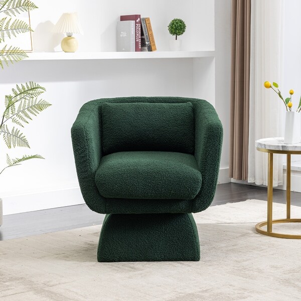 Swivel Accent Chair Comfy Teddy Fabric Padded Seat 360 Degree Club Chair， Leisure Chair with Special Base Design for Living Room