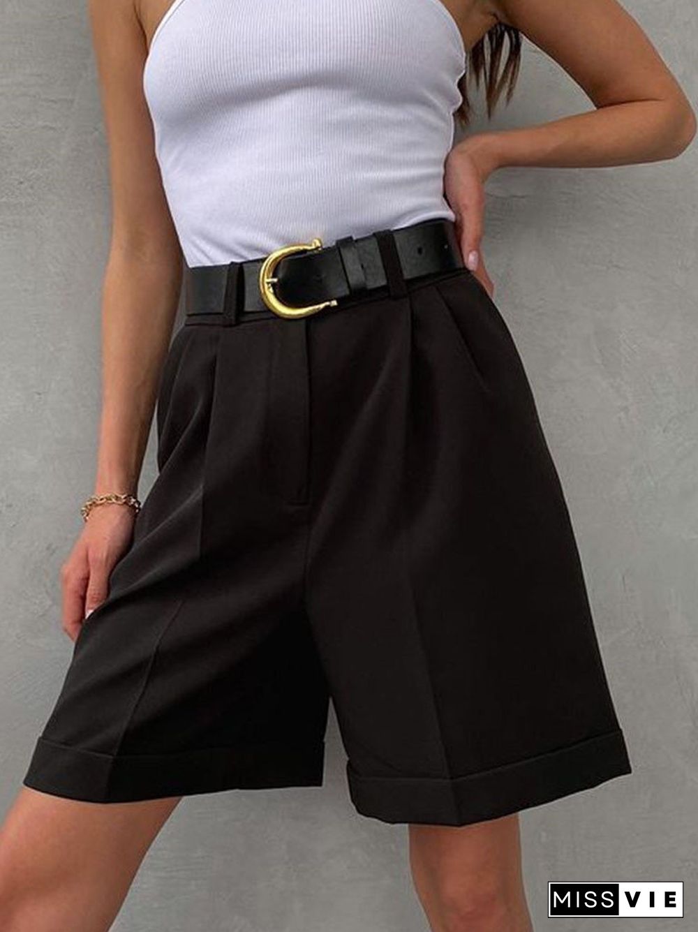 Women'S Shorts Solid Zip Pocket Straight Shorts