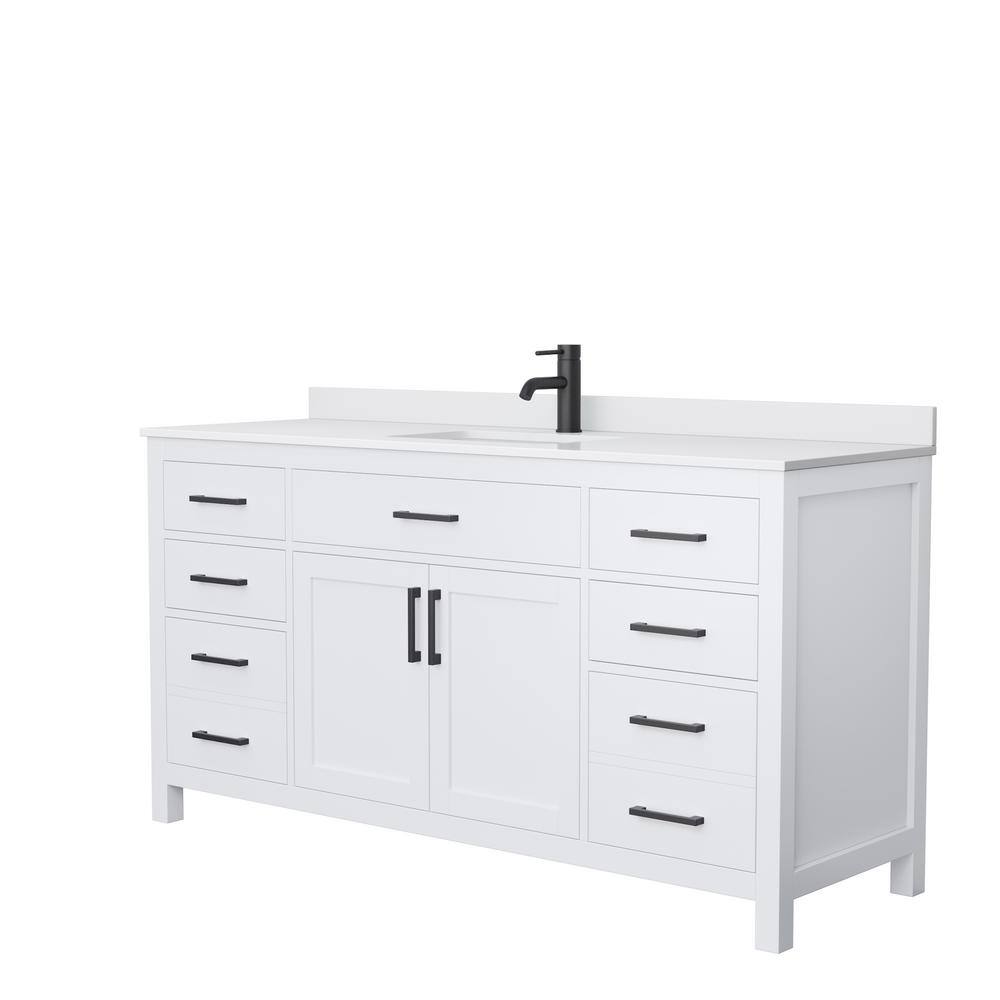 Wyndham Collection Beckett 66 in. W x 22 in. D x 35 in. H Single Sink Bath Vanity in White with White Cultured Marble Top WCG242466SWBWCUNSMXX