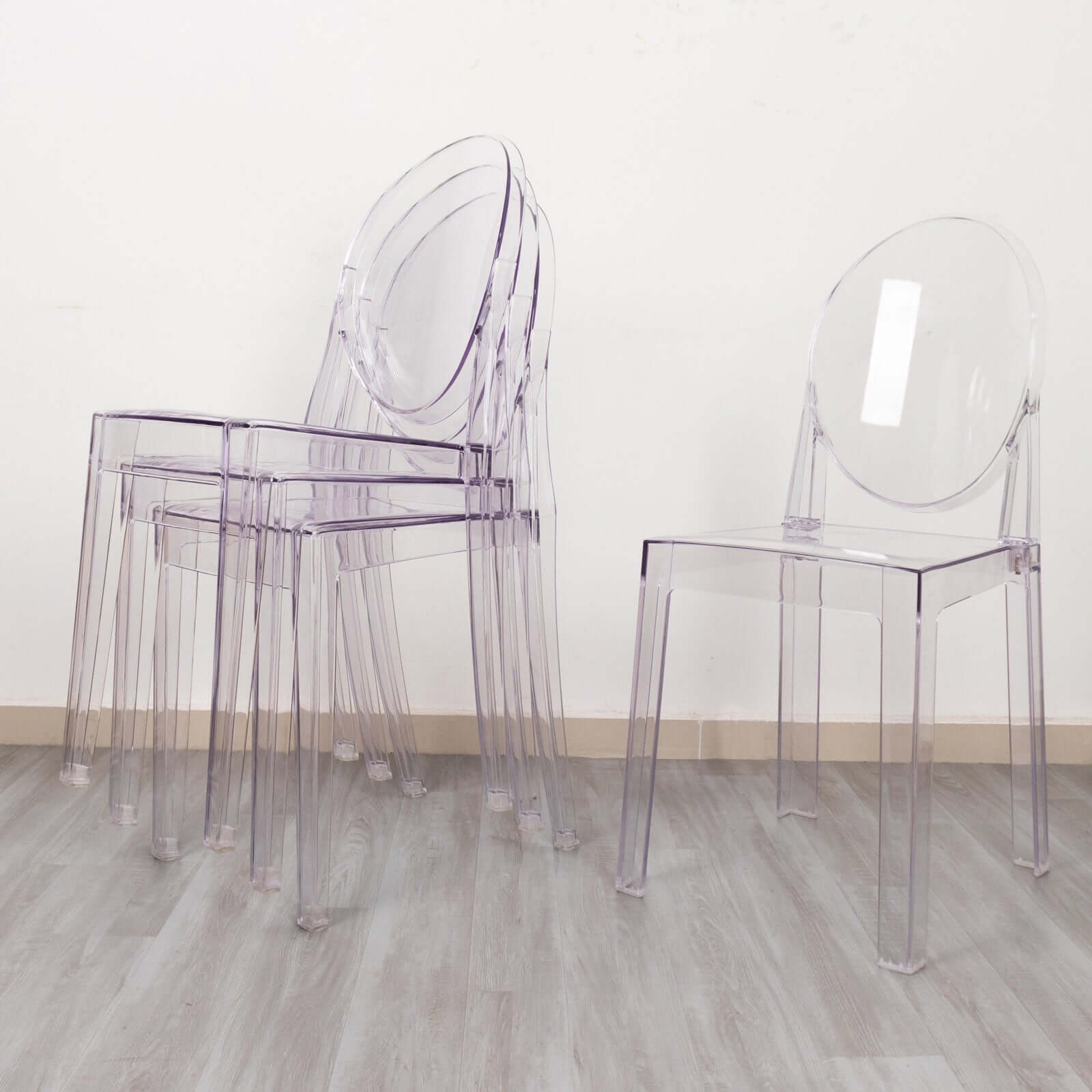 4 Pack Stackable Clear Acrylic Ghost Banquet Chairs with Oval Back, Fully Assembled Armless Event Accent Chair