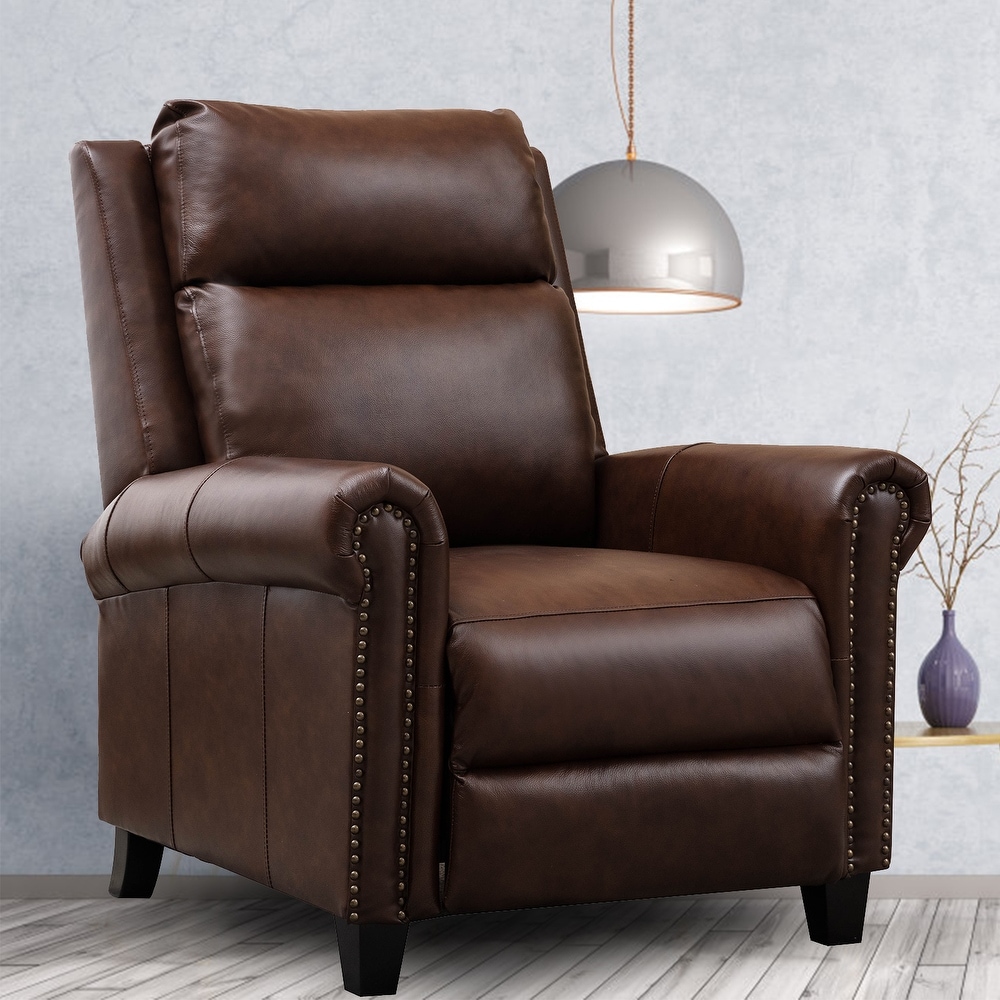 33.5 inch Wide Genuine Leather Manual Recliner  Perfect for Small Spaces  Comfortable and Stable  Easy Assembly