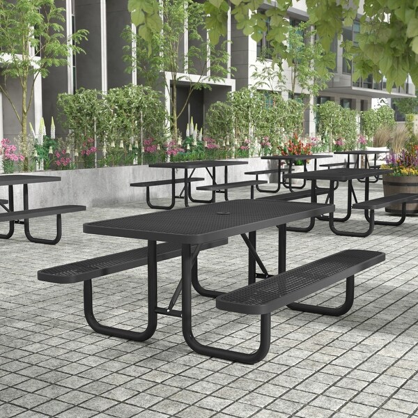 Commercial Grade Expanded Mesh Metal Outdoor Picnic Table with Anchors