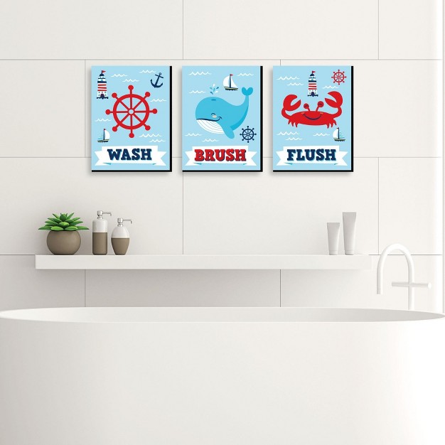 Big Dot Of Happiness Lighthouse Sailboat And Anchor Nautical Kids Bathroom Rules Wall Art 7 5 X 10 Inches Set Of 3 Signs Wash Brush Flush