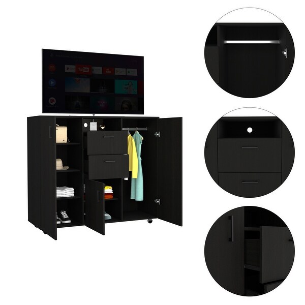 Contemporary 1-Shelf 2-Drawer 3-Cabinet Dresser for Bedroom， Superior Top， Modern Storage Dressers Organizer for Living Room - - 37828085